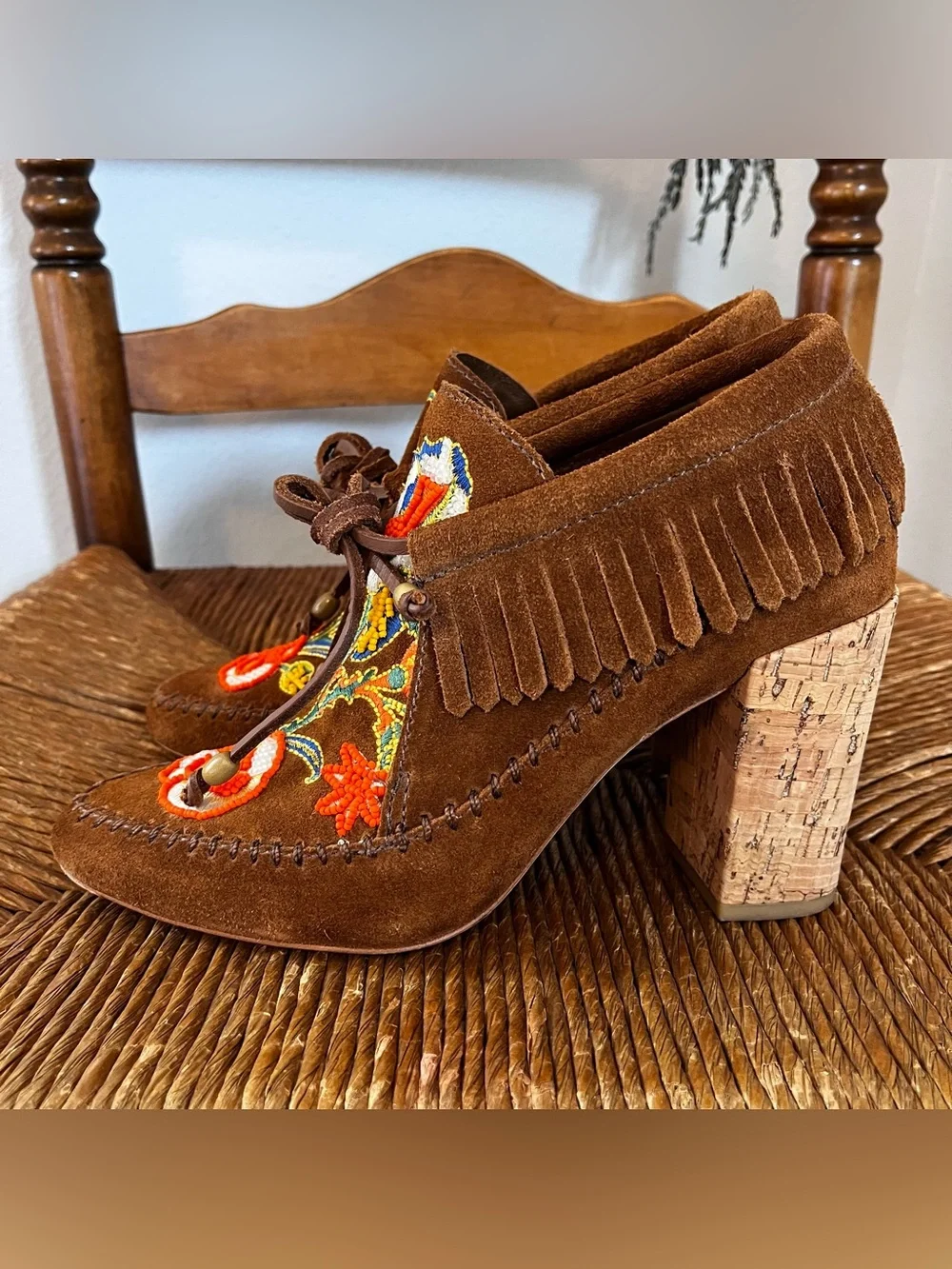 Tory Burch Huntington Suede Beaded Fringe Moccasin Booties